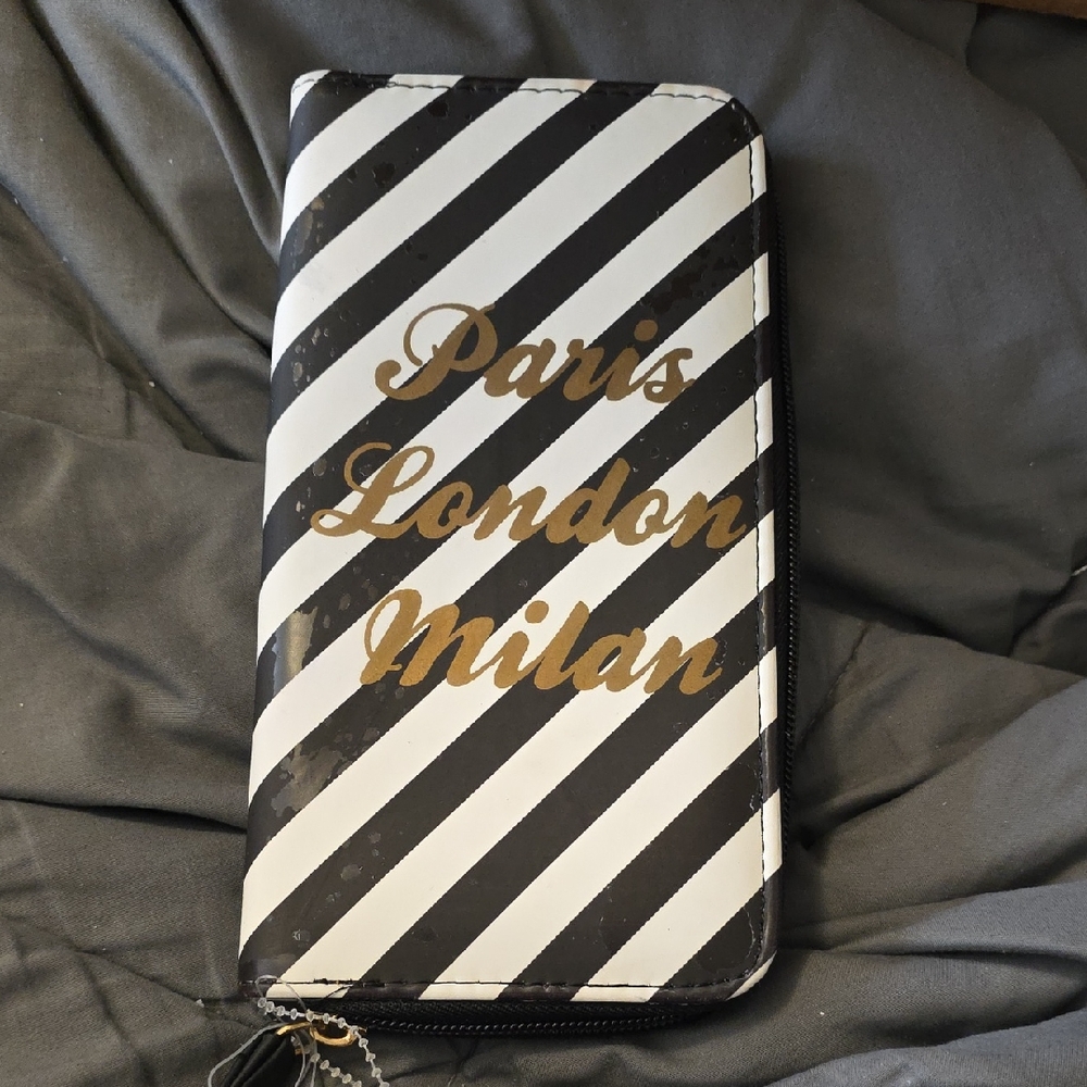 ICING STRIPED WALLET WITH GOLD LETTERING